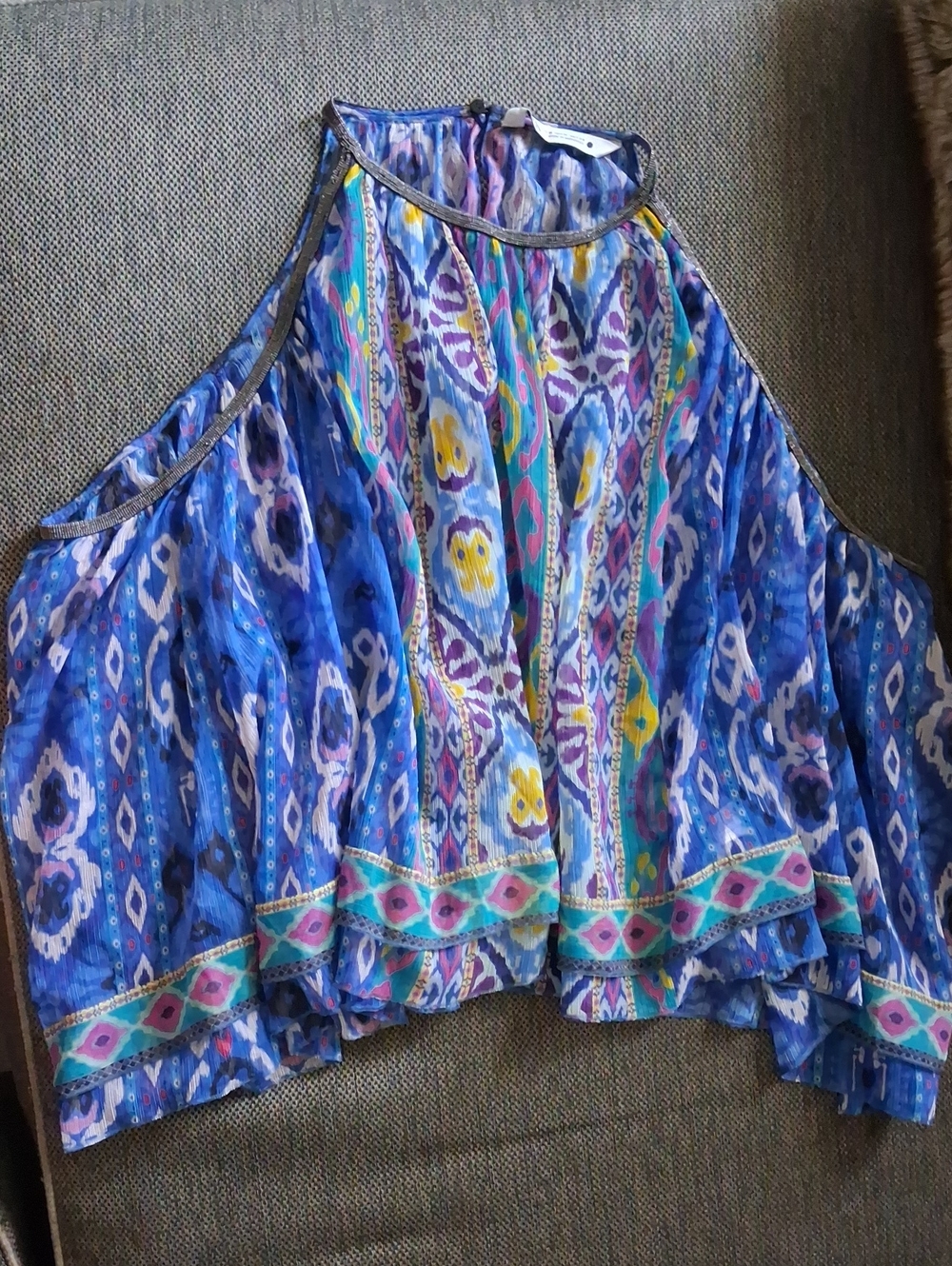 Zara Blue Printed Cold-Shoulder Camisole.   '